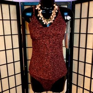 NWT Athleta Triangle Decadent Chocolate Tankini/High Waist Bikini Bottom, B Cup